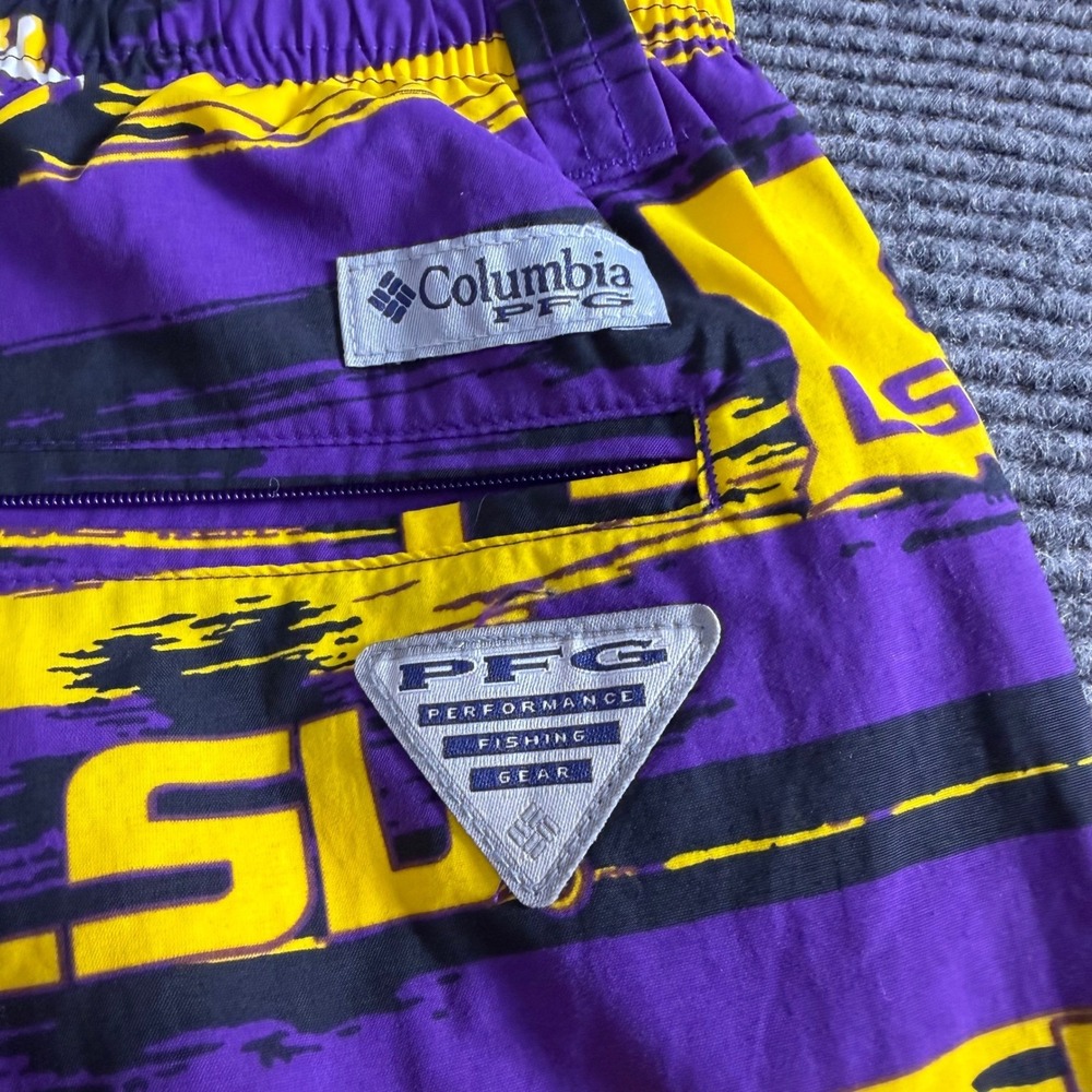 Columbia PFG LSU Tigers Mens Purple Yellow Omni-Shade Fishing Shorts Size Medium - Picture 4 of 8